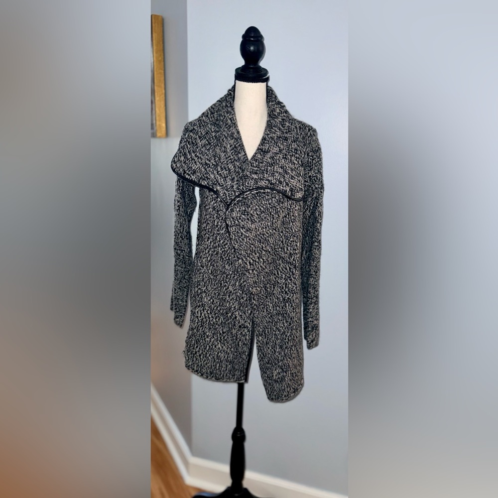 Zadig & Voltaire Black/White Leather Trimmed Daphnee Wool Blend Sweater!